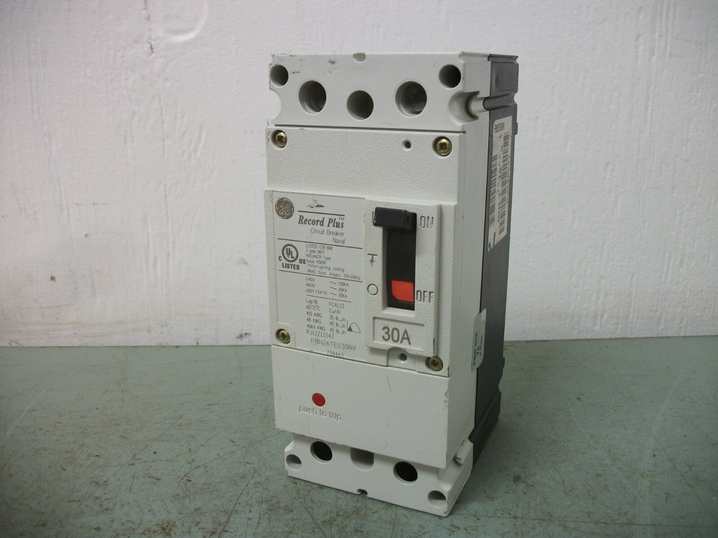GE RECORD PLUS FBN CIRCUIT BREAKER FBN26TE030RV 30AMP 600VOLT 2POLE