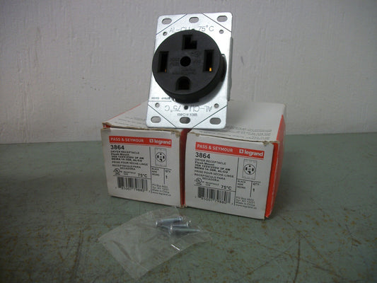 PASS & SEYMOUR LOT OF 2 DRYER RECEPTACLES 3864 30AMP 125/250V 3P 4W NIB