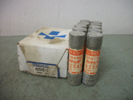 FERRAZ-SHAWMUT BOX OF 10 AMP-TRAP FUSES A25X5-1 5AMP 250VOLT NIB