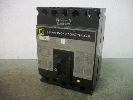 SQUARE D FAL CIRCUIT BREAKER FAL36070 70AMP 600VOLT 3POLE GRAY NOB
