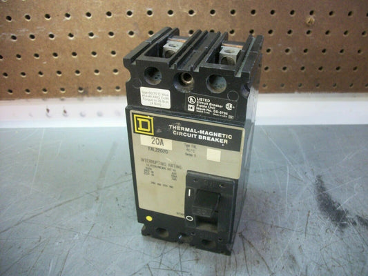 SQUARE D FAL CIRCUIT BREAKER FAL22020 20AMP 240VOLT 2POLE GRAY