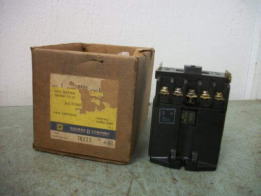 SQUARE D AC CONTROL RELAY 8501GO40 120VCOIL NIB