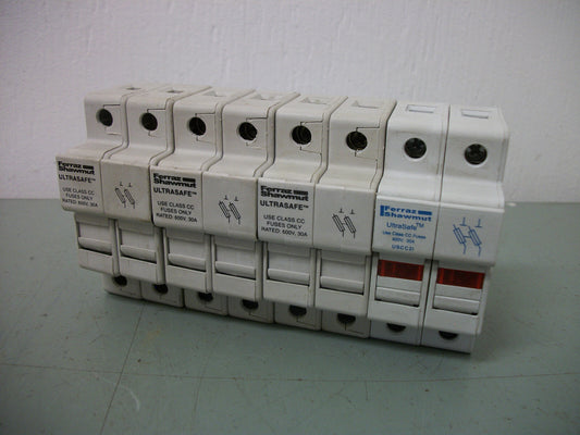 FERRAZ-SHAWMUT LOT OF 4 ULTRASAFE CLASS CC FUSEHOLDERS USCC2 USCC2I 30A 600V 2P