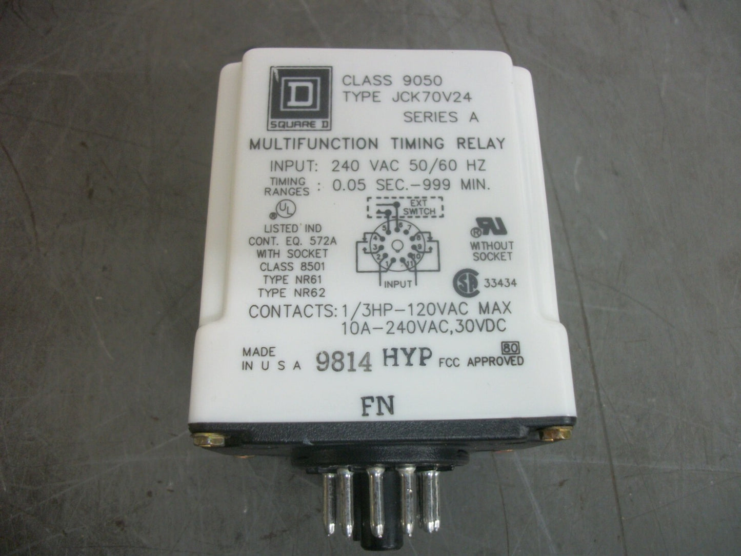 SQUARE D MULTIFUNCTION TIMING RELAY 9050JCK70V24 0.05SEC-999MIN 240VOLT