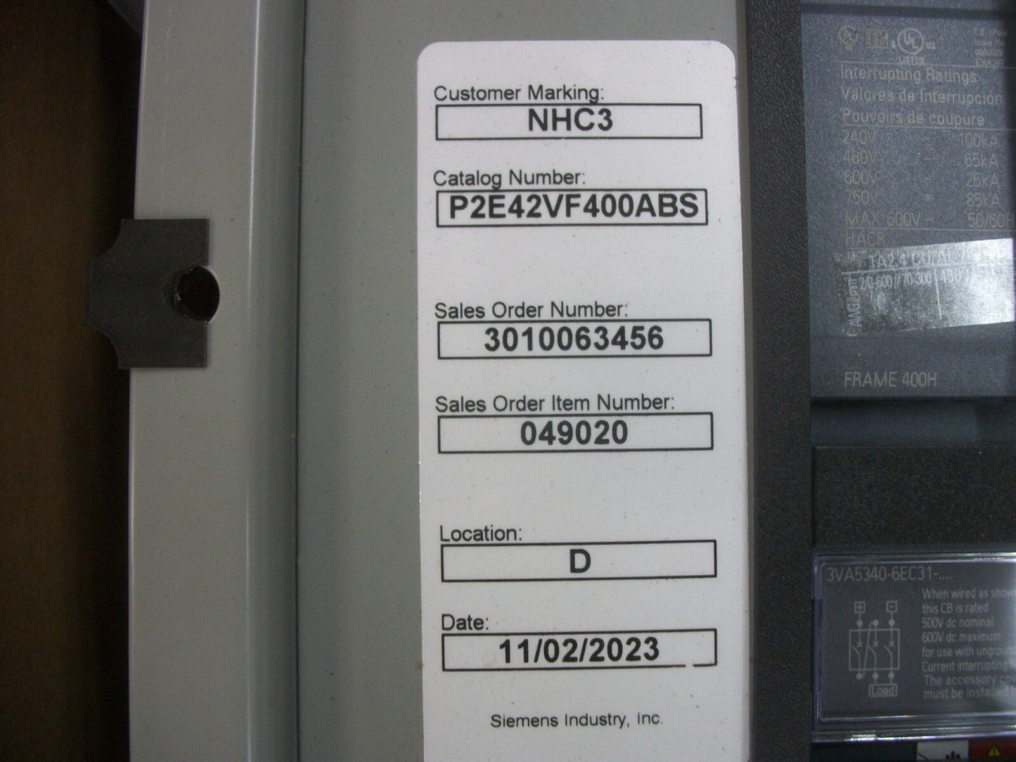 SIEMENS P2 PANELBOARD INTERIOR 400AMP 480Y/277VOLT 3PH W/400A MAIN NIB