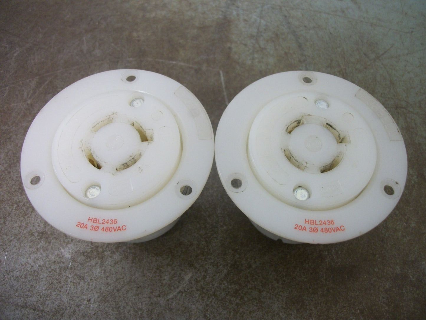 HUBBELL LOT OF 2 FLANGED TWIST-LOCK RECEPTACLES HBL2436 20A 480V 3PH 3P 4W GRND