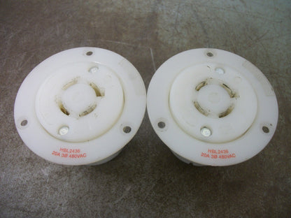 HUBBELL LOT OF 2 FLANGED TWIST-LOCK RECEPTACLES HBL2436 20A 480V 3PH 3P 4W GRND