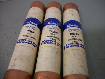 FERRAZ-SHAWMUT LOT OF 3 TRI-ONIC FUSES TRS50R 50AMP 600VOLT