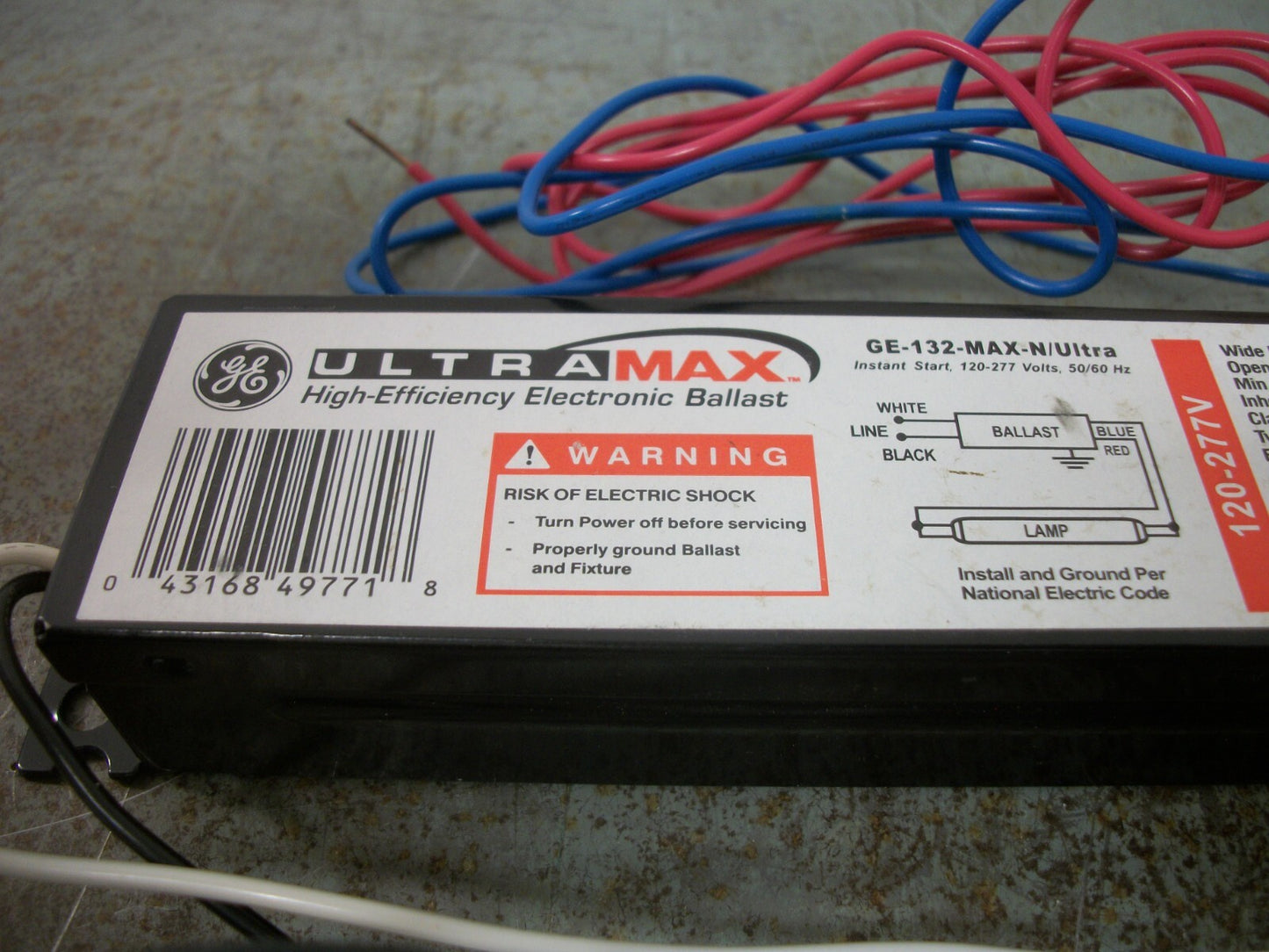 GE ULTRA MAX HIGH EFF ELECTRONIC BALLAST GE-132-MAX-N/ULTRA 120-277VOLT NOB