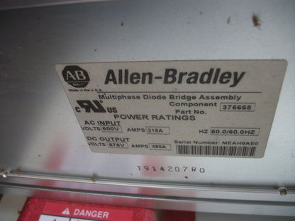 ALLEN-BRADLEY MULTIPHASE DIODE BRIDGE ASSEMBLY 375668 IN 600V 218A OUT 875V 490A