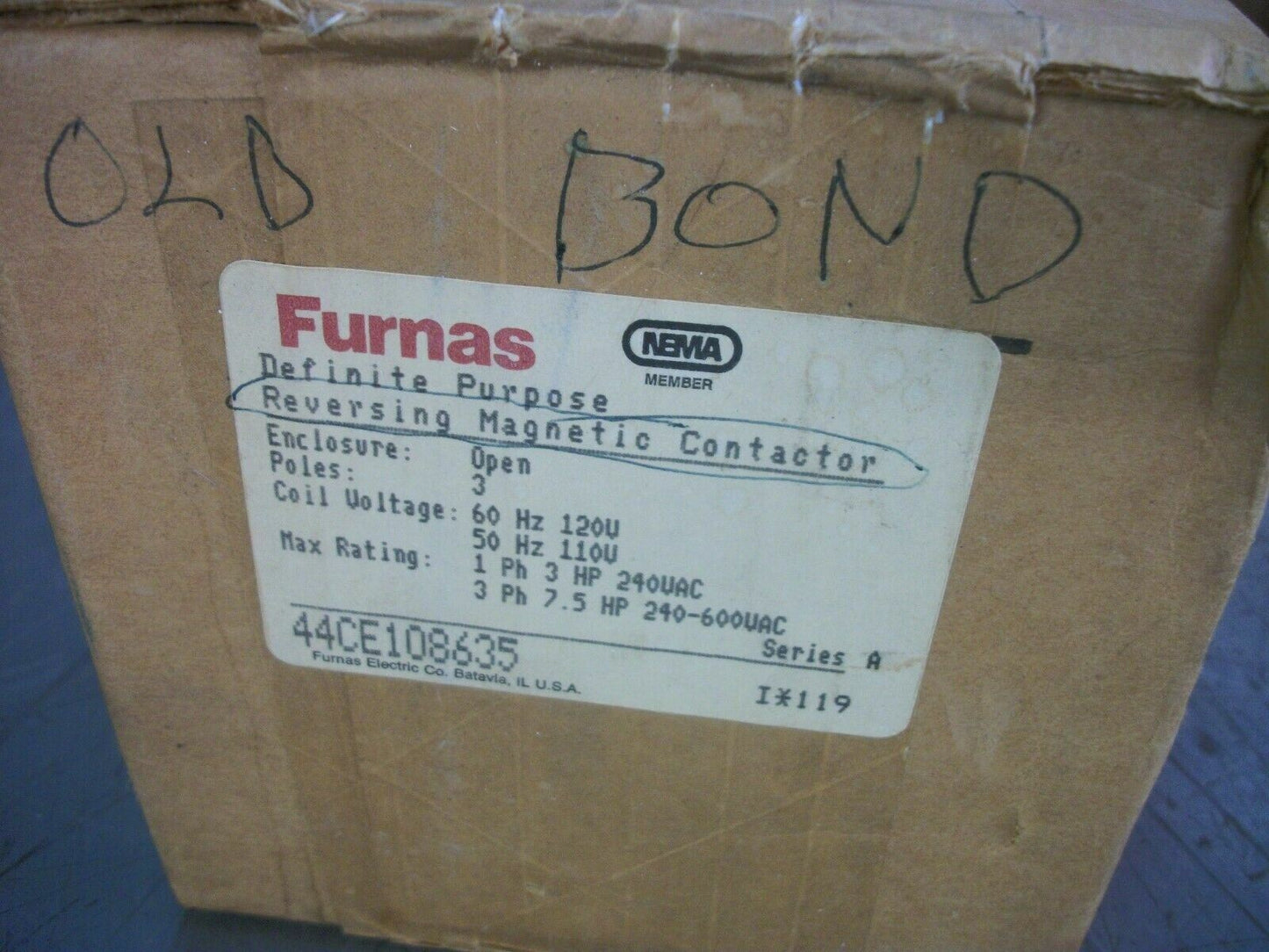 FURNAS DEFINITE PURPOSE REV CONTACTOR 44CE108635 120VCOIL 3PH 600V 7.5HP NIB
