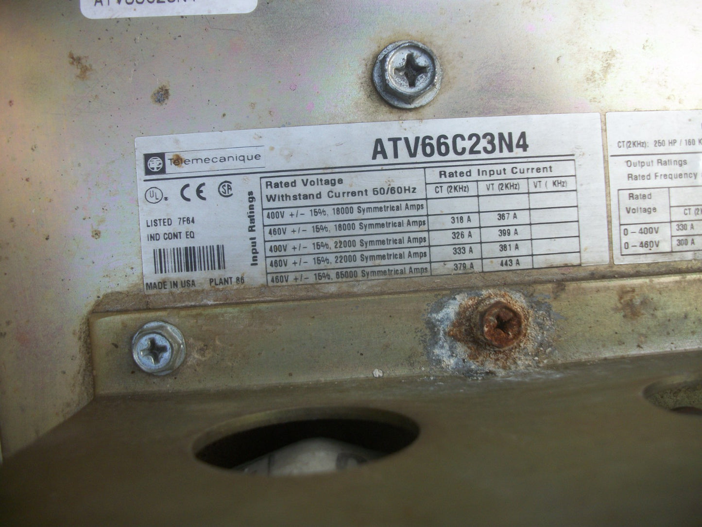 SQUARE D TELEMECANIQUE 250HP AC DRIVE ATV66C23N4 460VOLT 3PH 330AMP