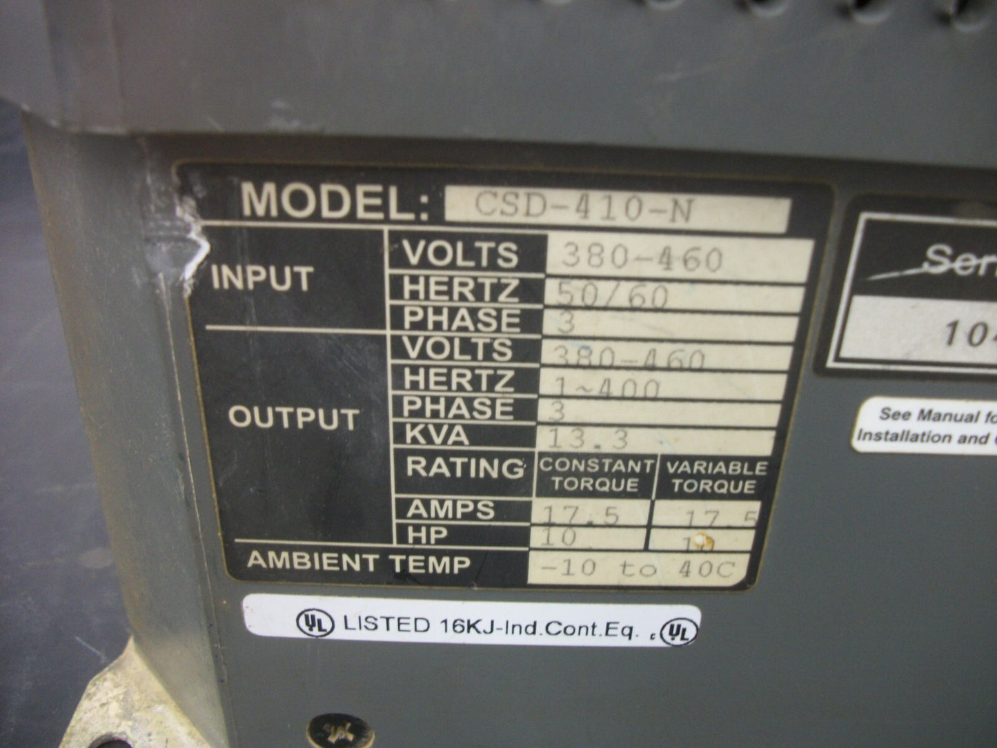MOTORTRONICS CSD 10HP VARIABLE FREQUENCY DRIVE CSD-410-N 380-460VOLT 3PH 17.5AMP