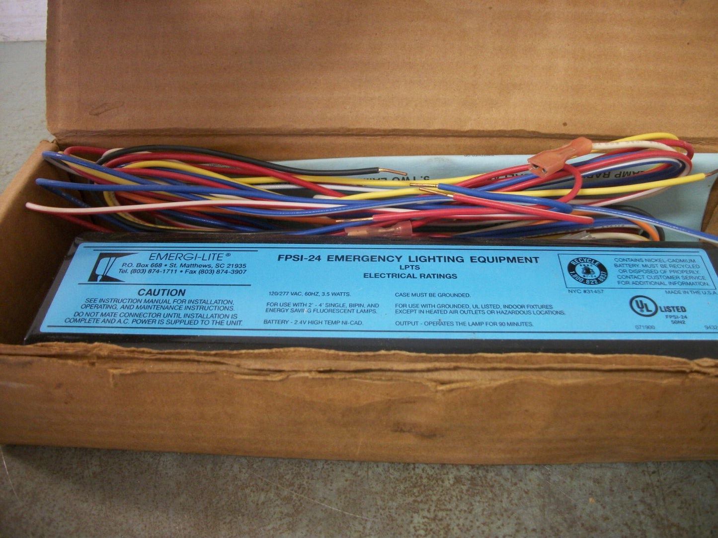 EMERGI-LITE EMERGENCY LIGHTING BALLAST FPSI-24 120/277VOLT NIB