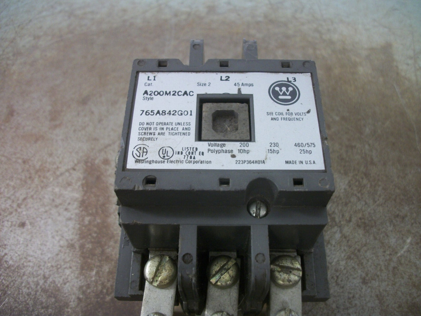 WESTINGHOUSE SIZE 2 MOTOR STARTER A200M2CAC 120VCOIL 3PH 600V 25HP