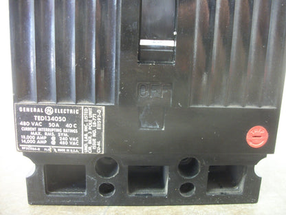GE TED CIRCUIT BREAKER TED134050 50AMP 480VOLT 3POLE BLACK