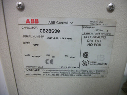 ABB DRY-TYPE CAPACITOR C608G90 90KVAR 600VOLT 3PH
