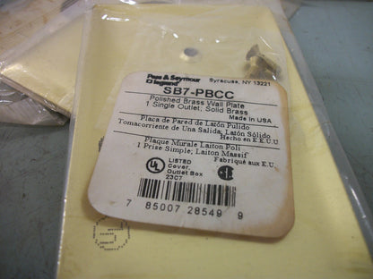 PASS & SEYMOUR LOT OF 6 SINGLE OUTLET BRASS WALL PLATES SB7-CC B7-PBD NEW