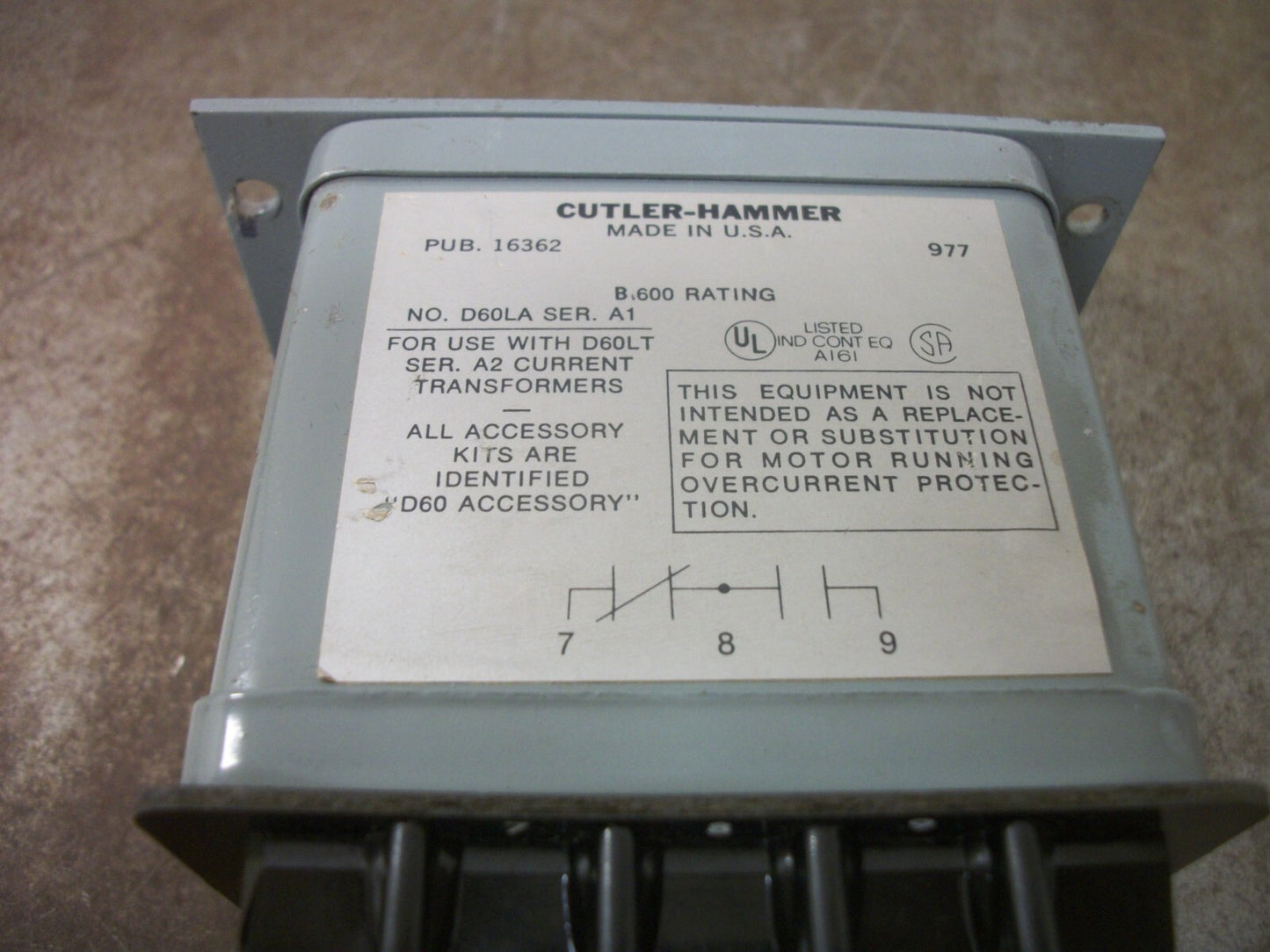 CUTLER-HAMMER ADJUSTABLE CURRENT RELAY TRANSFORMER D60LA