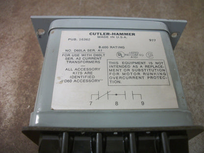 CUTLER-HAMMER ADJUSTABLE CURRENT RELAY TRANSFORMER D60LA