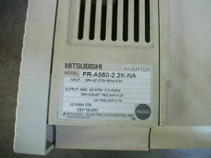 MITSUBISHI A500 3HP INVERTER DRIVE FR-A560-2.2K-NA 3PH 575VOLT 4AMP