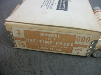 GOULD SHAWMUT BOX OF 2 ONE-TIME FUSES OTS3 3AMP 600VOLT NIB