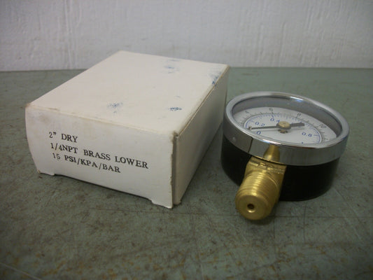 GENERIC 2" DRY 1/4" NPT PRESSURE GAUGE 0-15PSI NIB