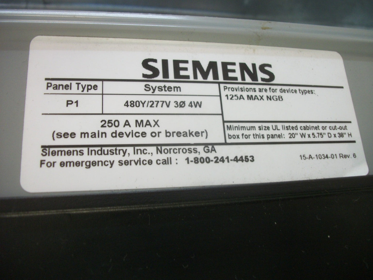 SIEMENS P1 LOAD CENTER PANELBOARD NGB 125AMP 480Y/277VOLT 3PH W/150A MAIN