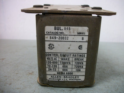 ALLEN-BRADLEY ON DELAY PNEUMATIC TIMING RELAY 849-ZOD32 120VCOIL