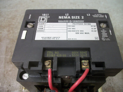 SQUARE D SIZE 2 MOTOR STARTER 8536SDO1 600VCOIL 3PH 600V 25HP NOB