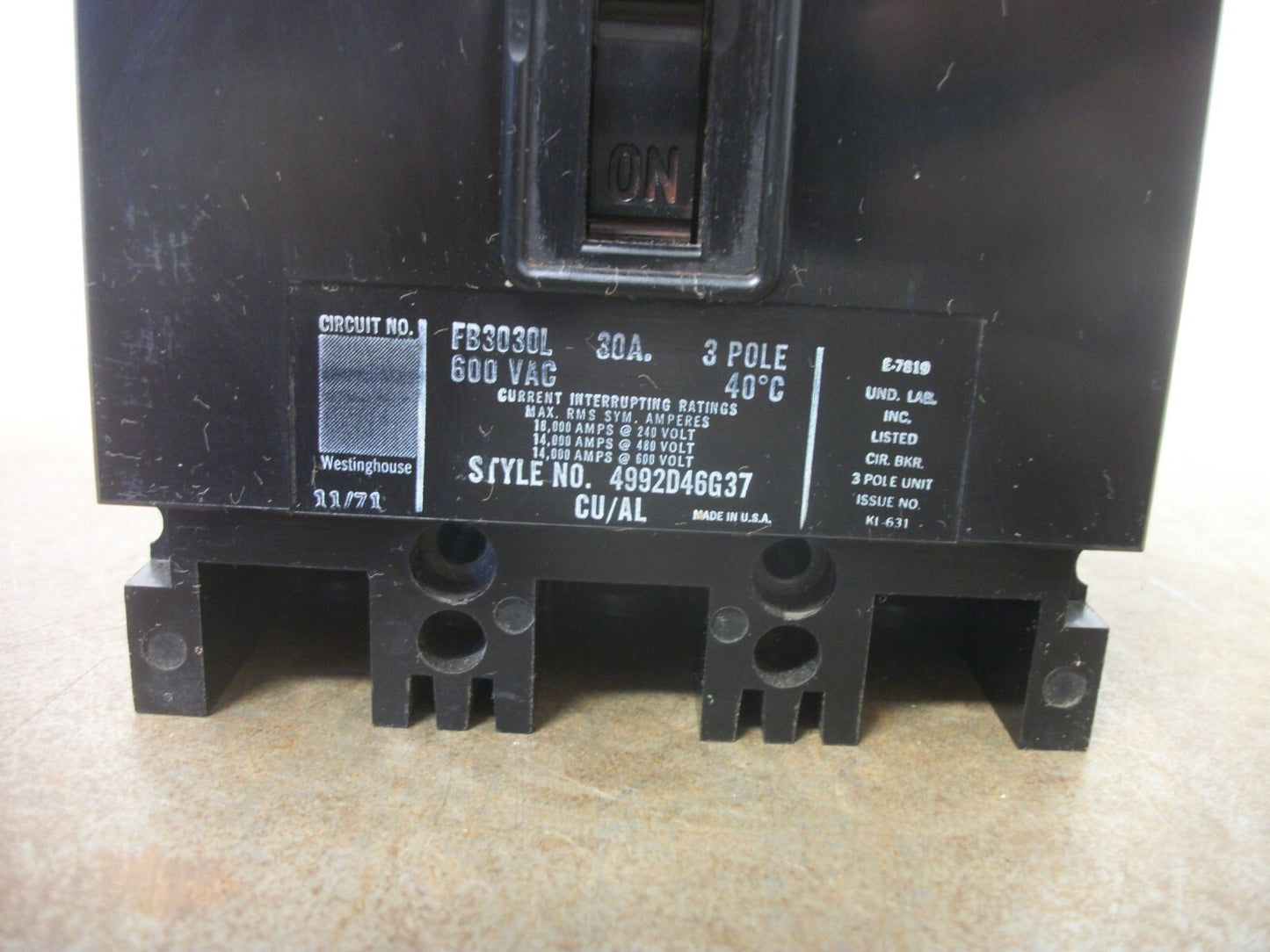 WESTINGHOUSE FB CIRCUIT BREAKER FB3030L 30AMP 600VOLT 3POLE