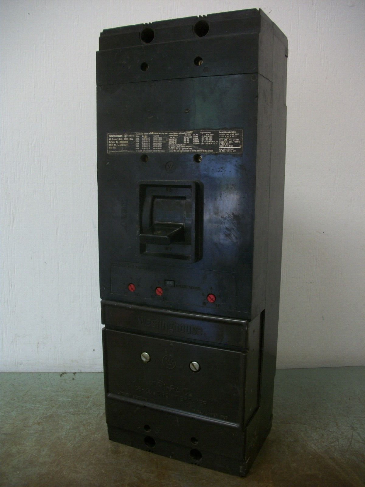 WESTINGHOUSE NB CIRCUIT BREAKER NB3800PF 800AMP 600VOLT 3POLE W/600A TRIP