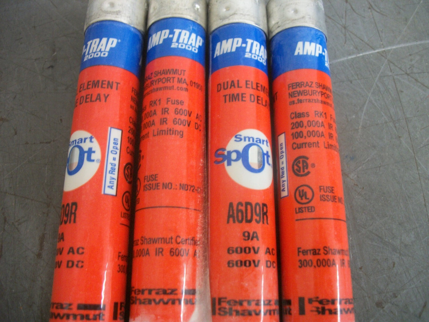 FERRAZ-SHAWMUT LOT OF 4 SMART SPOT FUSES A6D9R 9AMP 600VOLT NOB