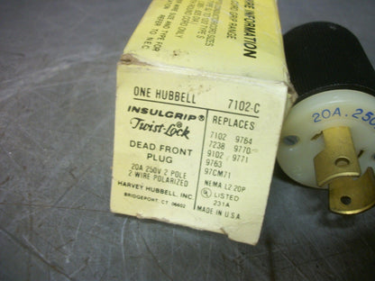 HUBBELL INSULGRIP TWIST-LOCK DEAD FRONT PLUG HBL7102-C 20AMP 250VOLT 2P 2W NIB