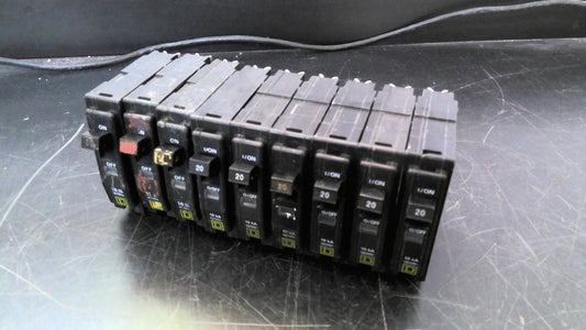 SQUARE D LOT OF 9 QO CIRCUIT BREAKERS QO120 20AMP 240VOLT 1POLE