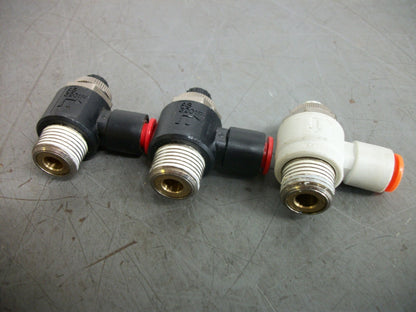 SMC LOT OF 3 5/16" PUSH TO CONNECT SPEED CONTROL VALVES AS3201F NOB