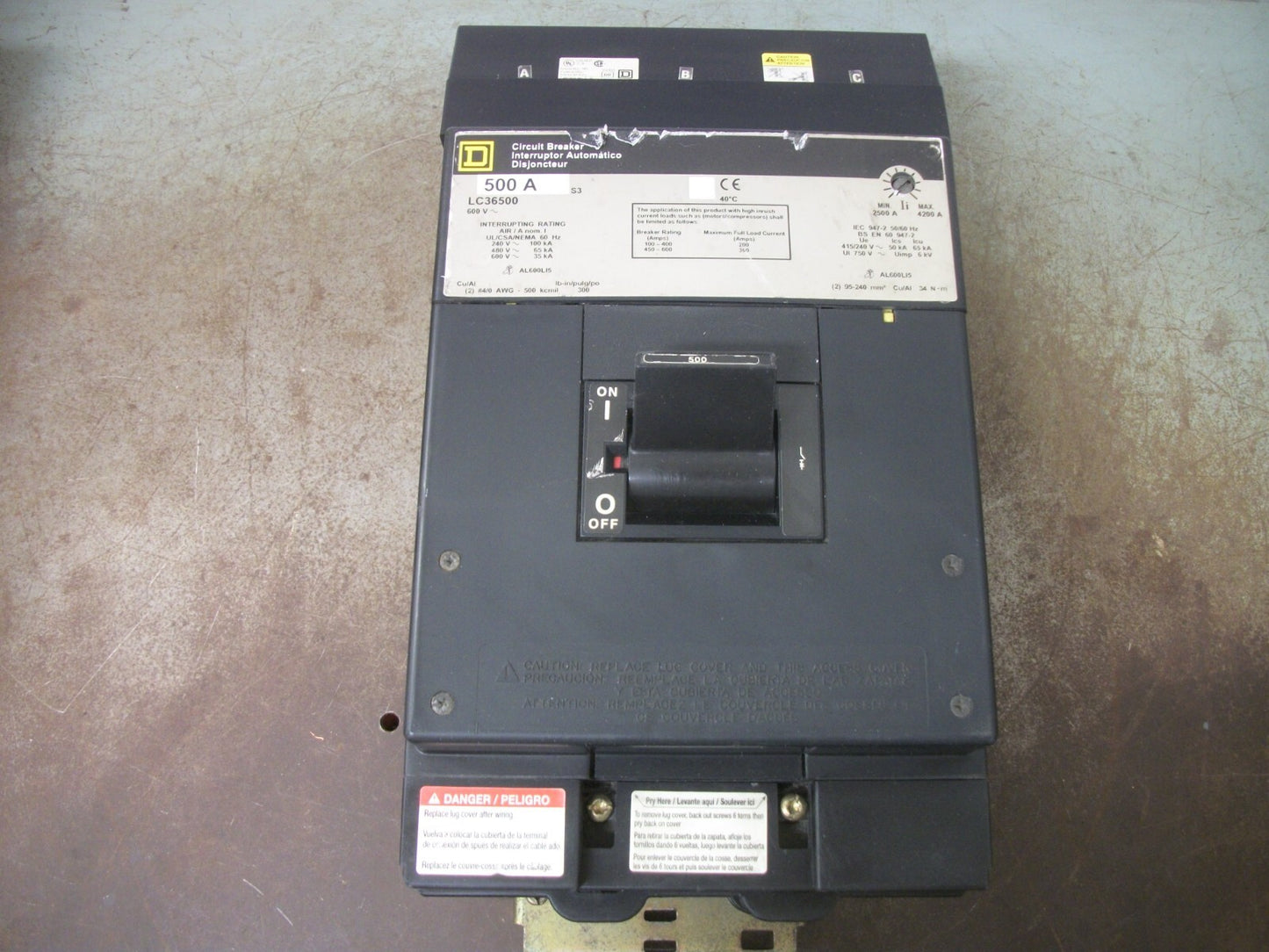 SQUARE D I-LINE LC CIRCUIT BREAKER LC36500 500AMP 600VOLT 3POLE GRAY