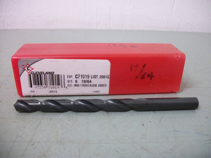 CLEVELAND LOT OF 4 19/64" 4-3/8" OAL HIGH SPEED STEEL JOBBER DRILL C71019 NEW