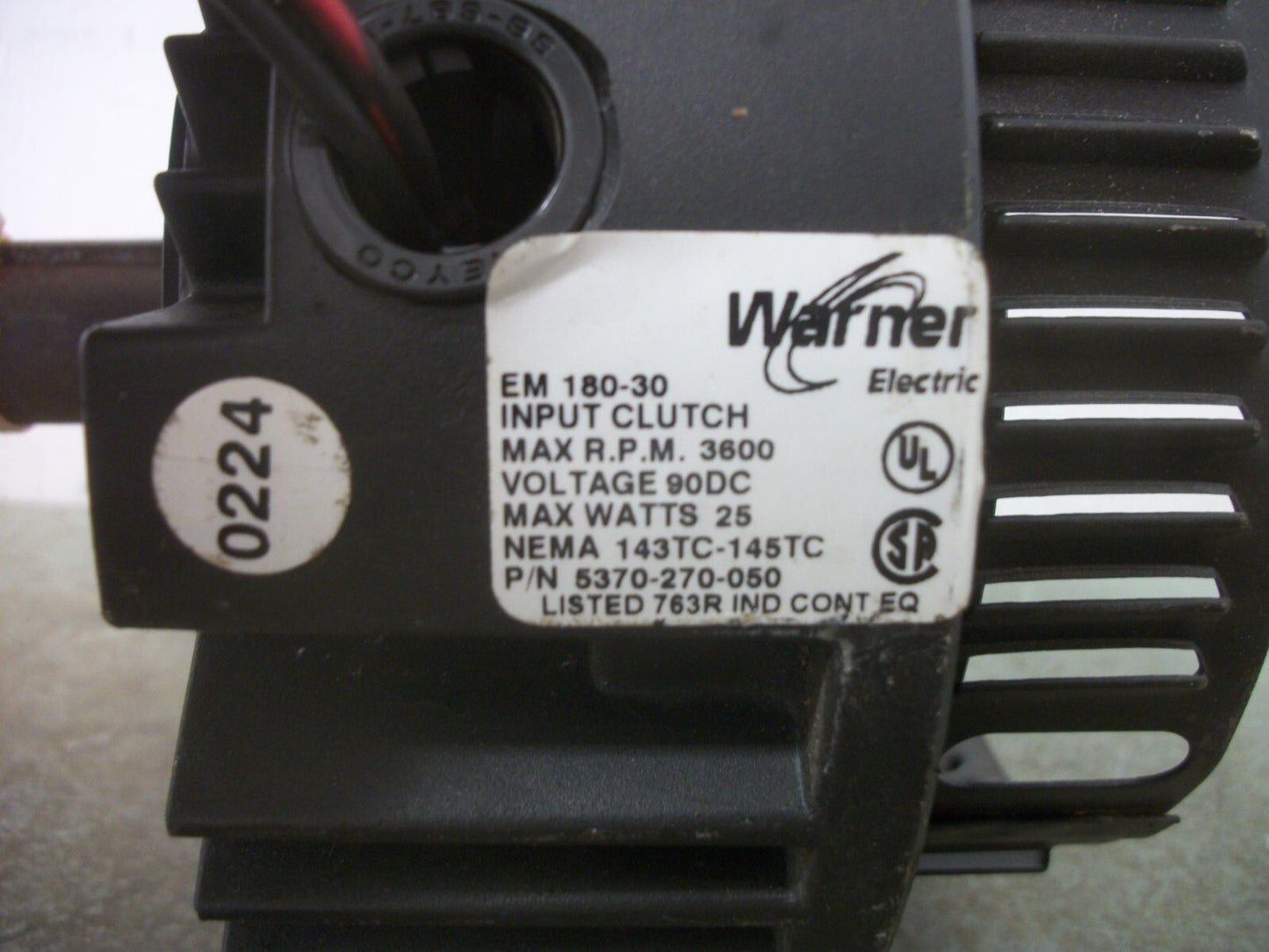 WARNER ELECTRIC EM 180-30 143/145TC INPUT CLUTCH 5370-270-050 90VDC 3600RPM NOB