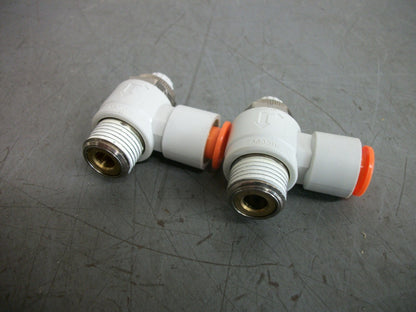 SMC LOT OF 2 3/8" PUSH TO CONNECT SPEED CONTROL VALVES AS3201F NOB