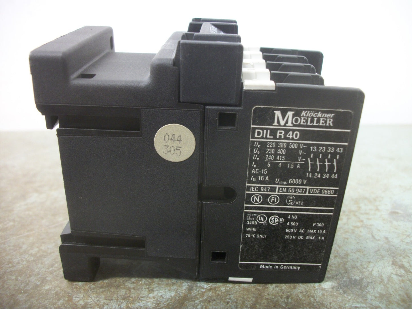 KLOCKNER-MOELLER INDUSTRIAL RELAY DILR40 120VCOIL 15AMP 600VOLT NIB