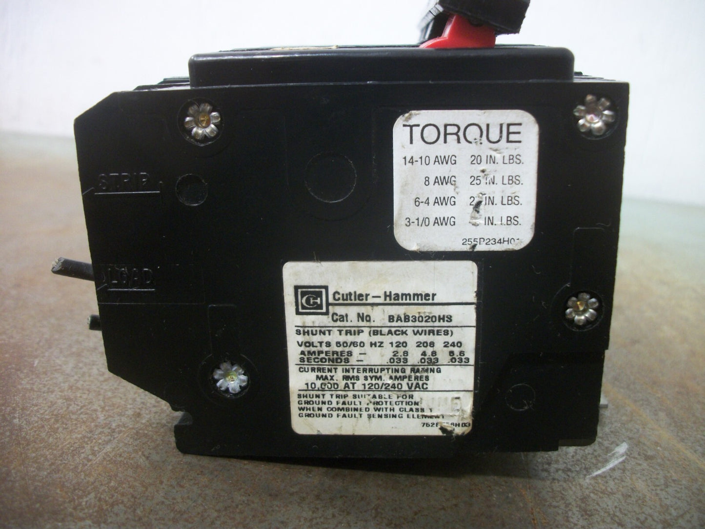 CUTLER-HAMMER BA CIRCUIT BREAKER BAB3020HS 20AMP 240VOLT 3POLE W/SHUNT