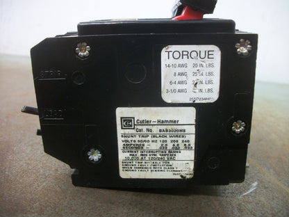 CUTLER-HAMMER BA CIRCUIT BREAKER BAB3020HS 20AMP 240VOLT 3POLE W/SHUNT