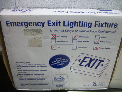 ELITE LED BATTERY BACKUP REMOTE CAPABLE EMERGENCY EXIT SIGN ELX-629-R-W NIB