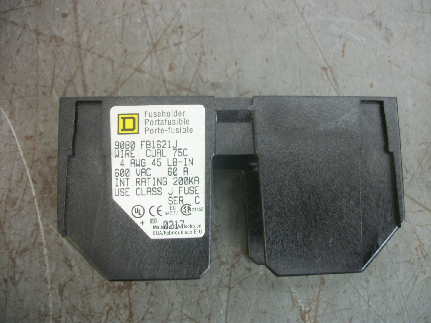 SQUARE D FUSEHOLDER 9080FB1621J 60AMP 600VOLT 1POLE NOB