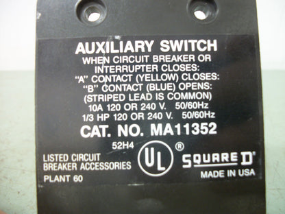 SQUARE D MA CIRCUIT BREAKER AUXILIARY SWITCH MA11352 120/240VOLT 10AMP