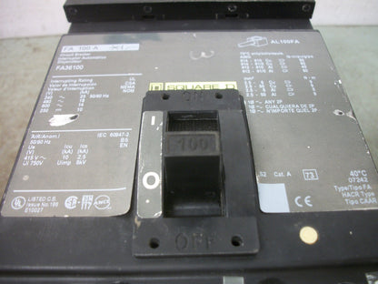 SQUARE D I-LINE FA CIRCUIT BREAKER FA36100 100AMP 600VOLT 3POLE GREEN