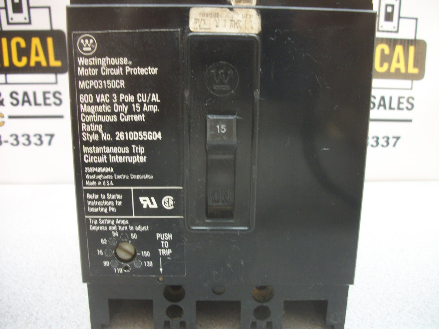 WESTINGHOUSE MOTOR CIRCUIT BREAKER MCP03150CR 15AMP 600VOLT 3POLE
