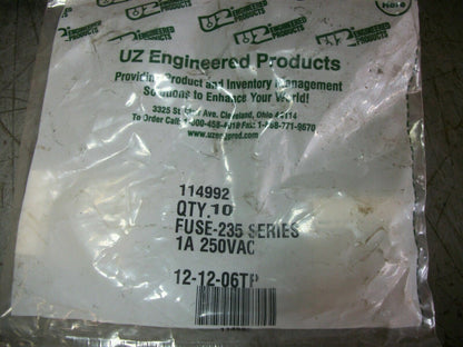 LOT OF 10 LITTELFUSE BLOW GLASS FUSES FUSE-235 1AMP 250VOLT NEW