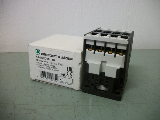 BENEDIKT & JAGER CONTACTOR K3-18ND10 110 30AMP 120VCOIL 3PH 600V 7.5HP NIB